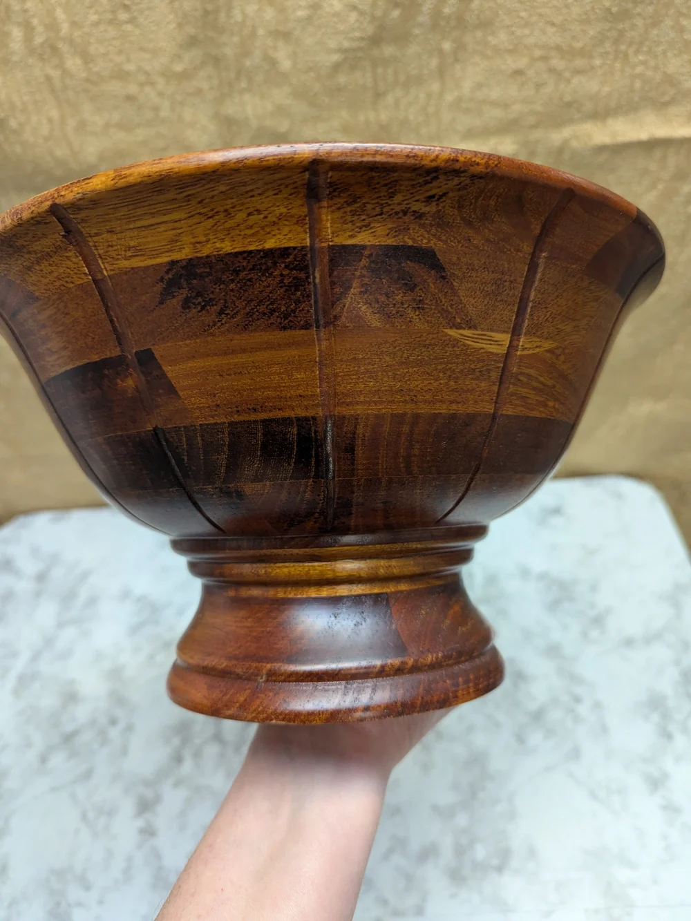 Handcrafted Wooden Serving Bowl in Warm Brown